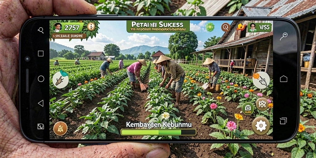 Tampilan gameplay seru dalam mengelola kebun pertanian.