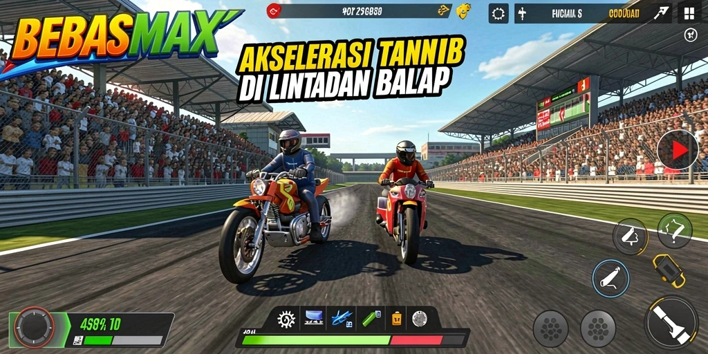 Tampilan seru gameplay Racing di BEBASMAX yang penuh aksi.