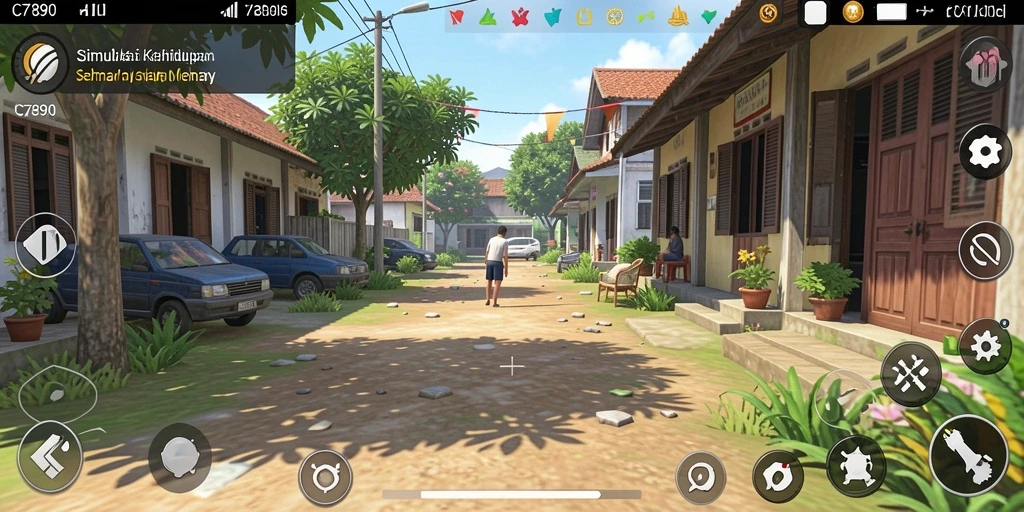 Screenshot gameplay C7890 yang menampilkan interaksi karakter dalam lingkungan virtual.