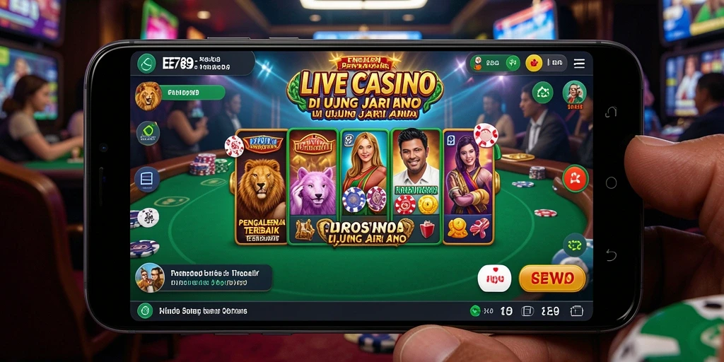 Screenshot gameplay Live Casino menampilkan dealer langsung yang berinteraksi dengan pemain.