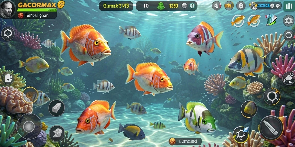 Tampilan gameplay menarik GACORMAX saat berburu ikan.