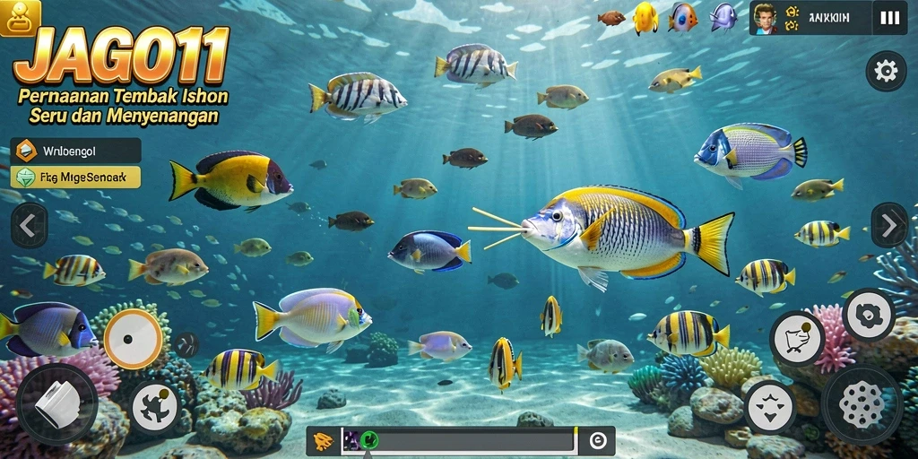 Gameplay seru JAGO11 dengan menembak ikan beraneka warna.