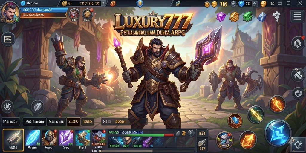 Tangkapan layar gameplay LUXURY777 dengan pertarungan epik karakter.
