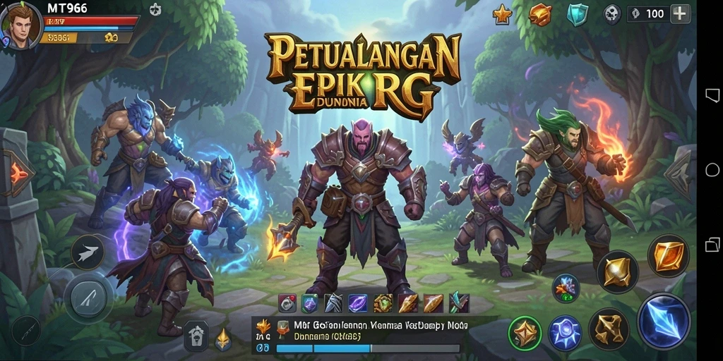 Screenshot gameplay MT966 menampilkan pertarungan epik dan karakter menarik.