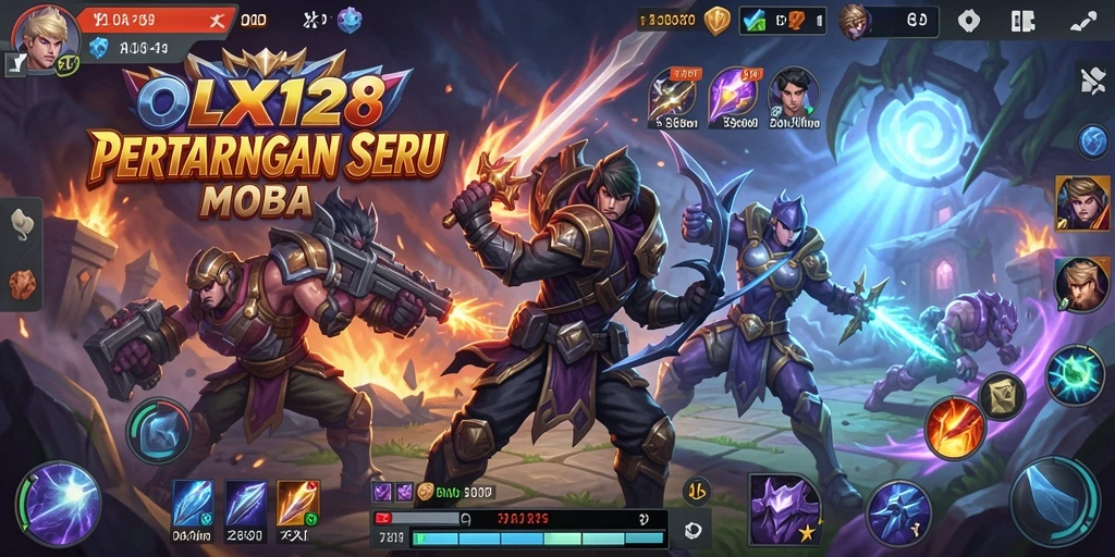 Screenshot OLX128 menampilkan pertarungan heroik antar pemain MOBA.