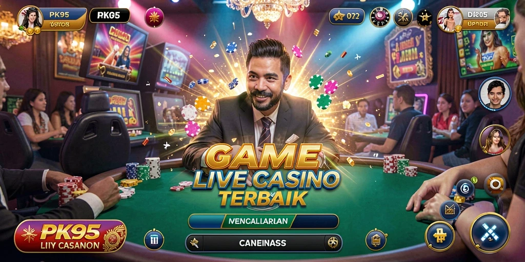 Tampilan gameplay PK95 yang mengasyikkan dengan dealer langsung dan interaksi seru.