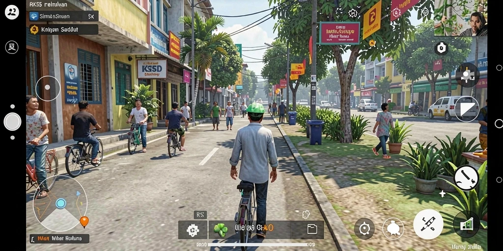 Screenshot gameplay RK55 menunjukkan karakter dan lingkungan yang interaktif dalam simulasi.