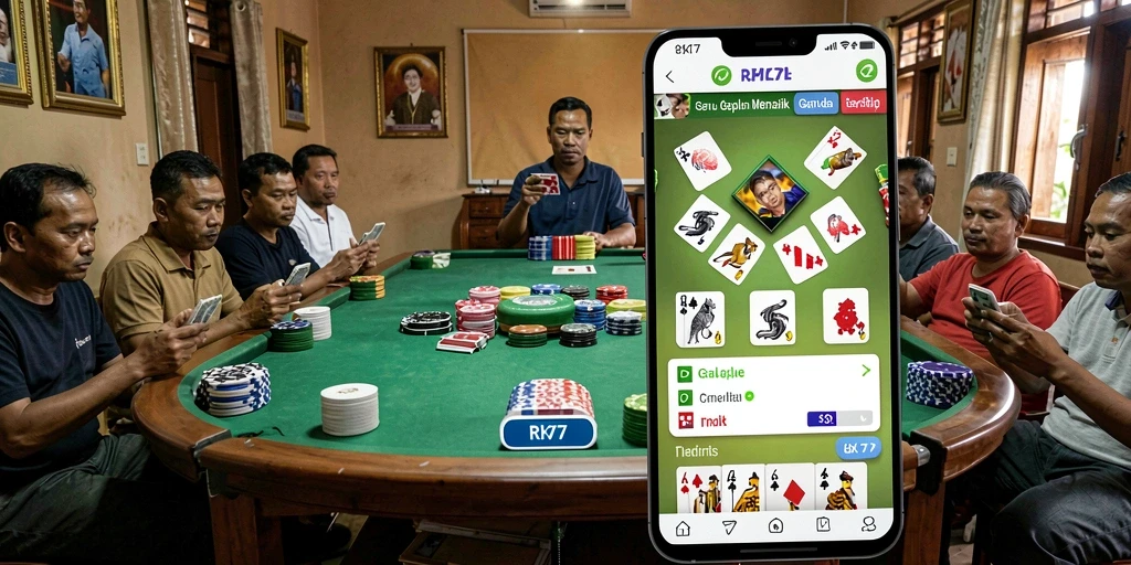 Tampilan gameplay RK77 menampilkan suasana permainan Gaple yang seru.