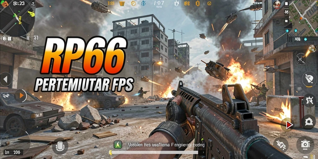 Screenshot gameplay RP66 menunjukkan aksi tembak-menembak yang intens.
