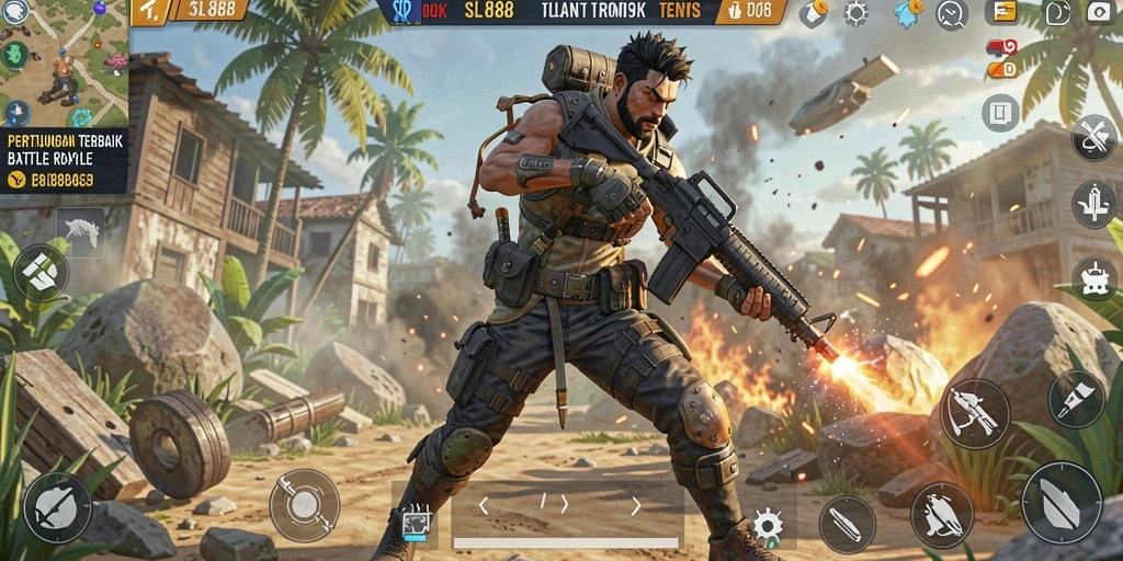 Tangkapan layar gameplay SL888 yang mendebarkan di arena Battle Royale.