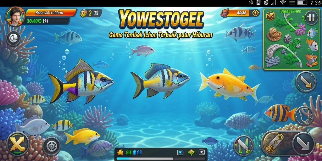 Tampilan gameplay seru dalam YOWESTOGEL saat menembak ikan.